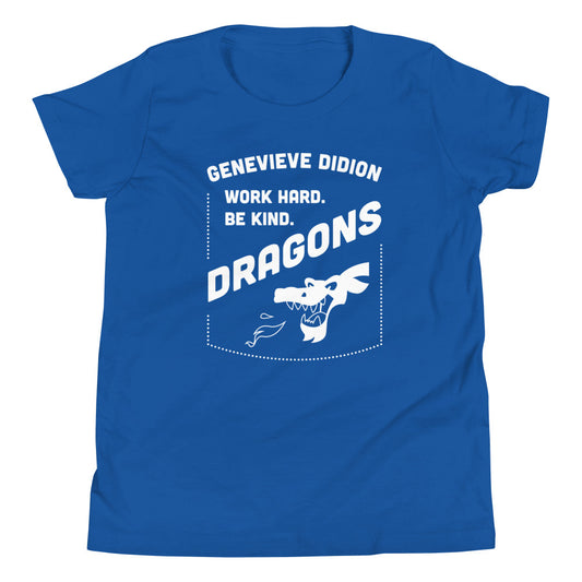 Youth Fit T-Shirt » Didion Dragons, Work Hard. Be Kind. - Blue